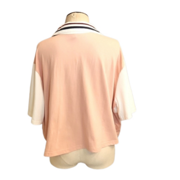 NWT Womens Wild Fable peach & white striped cropped polo tee size L. - Picture 6 of 13